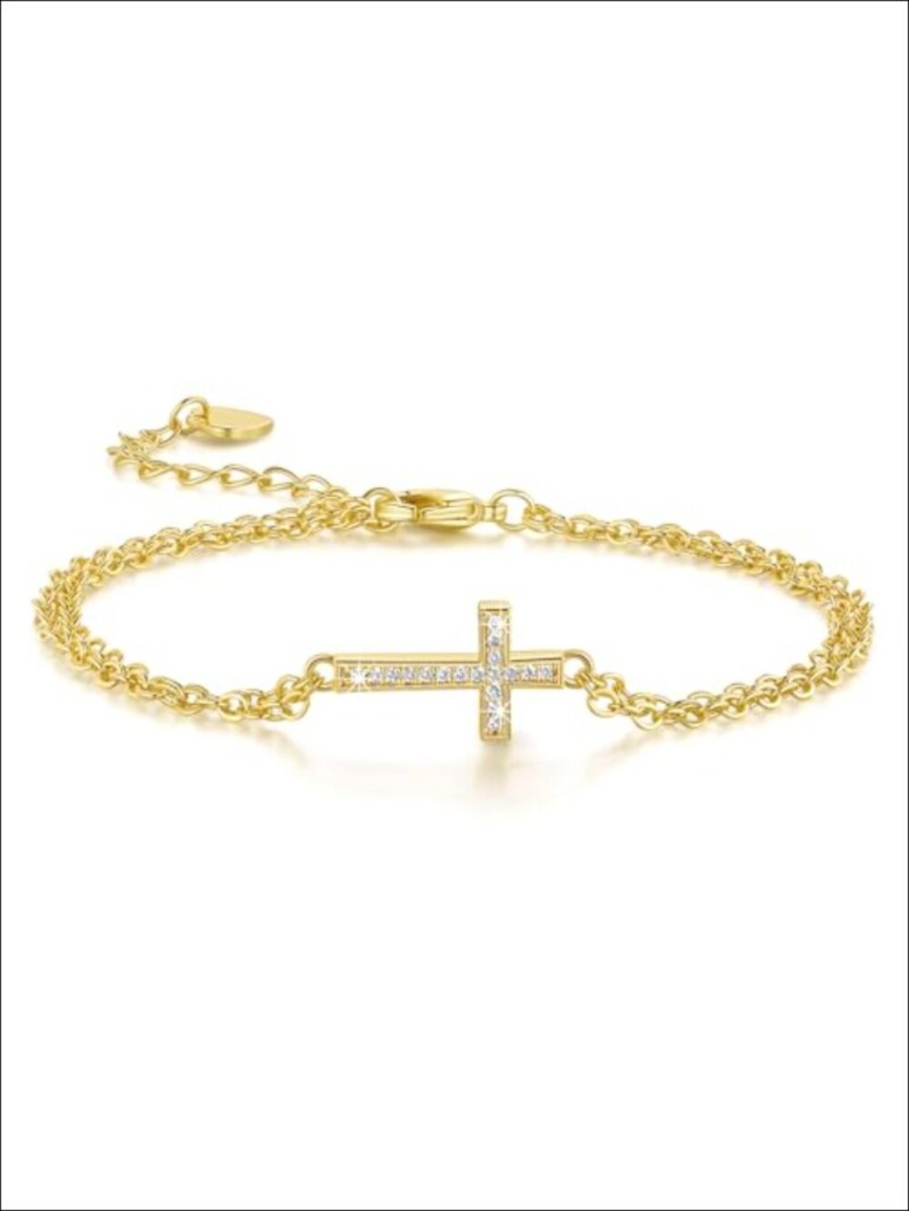 14K Gold Plated Cross Bracelet Women Layered Chain Bracelet with Cubic Zirconia